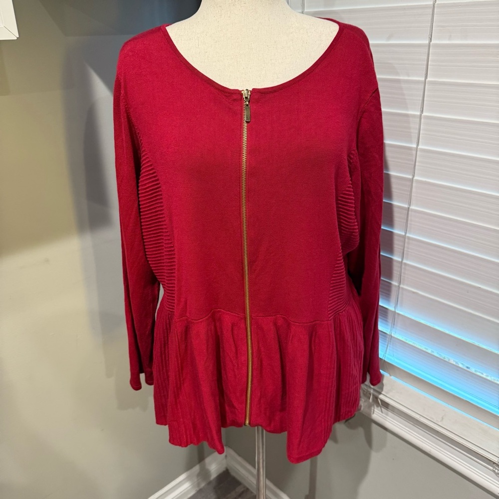 Inc International Concepts Peplum‎ Zip-Front Sweater Blouse